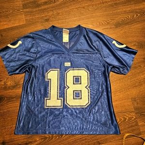 NFL Womens Large Number 18 Peyton Manning Colts Cropped Top Shirt Glittered Logo